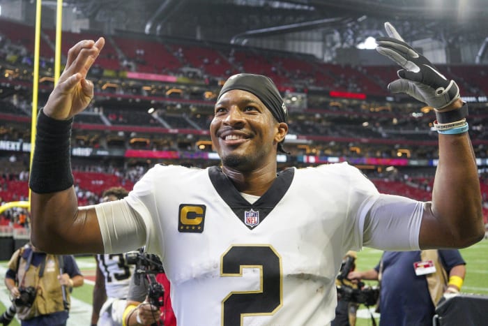 New Orleans Saints QB Jameis Winston Celebrates Defeating Falcons